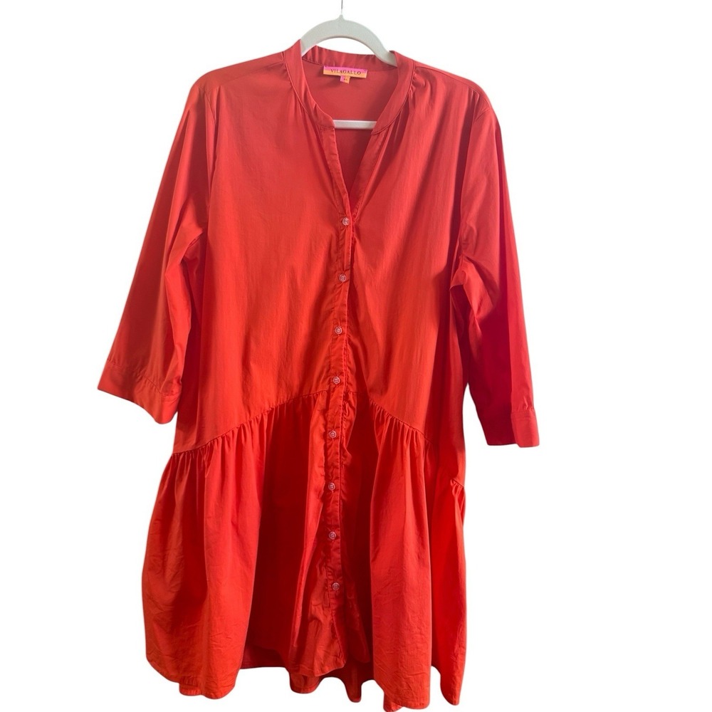 Vilagallo Orange Poplin Mini Shirt‎ Dress High Low Sz 48 US Size 18 Cruise Beach